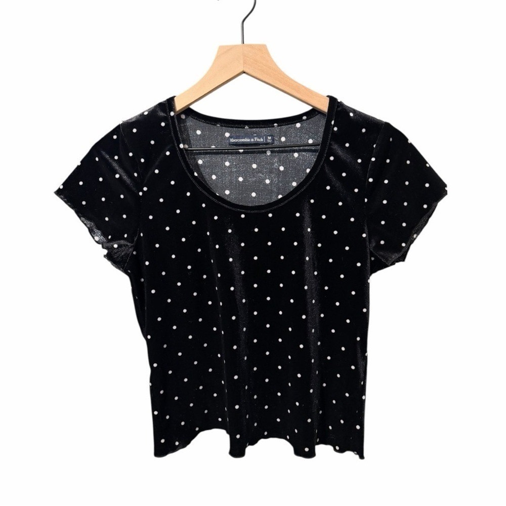 Abercrombie & Fitch Black Velvet Polka Dot Soft Stretch Top Scoop Neck — Size M - Picture 2 of 9